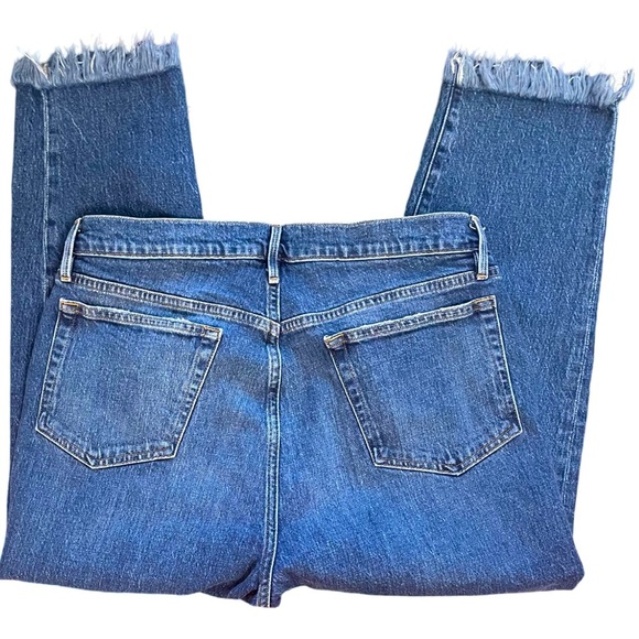 FRAME Le Stevie Crop Slouchy Straight Blue Jeans Frayed Hem Santana Wash Size 29 - Picture 5 of 8